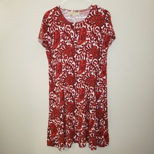 Michael Kors Paisley red A-line short sleeve dress size  large